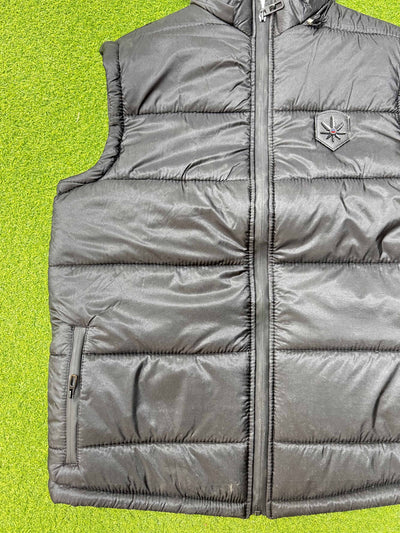 Warm Sleeveless Puffer Jacket with Hoodie-Black