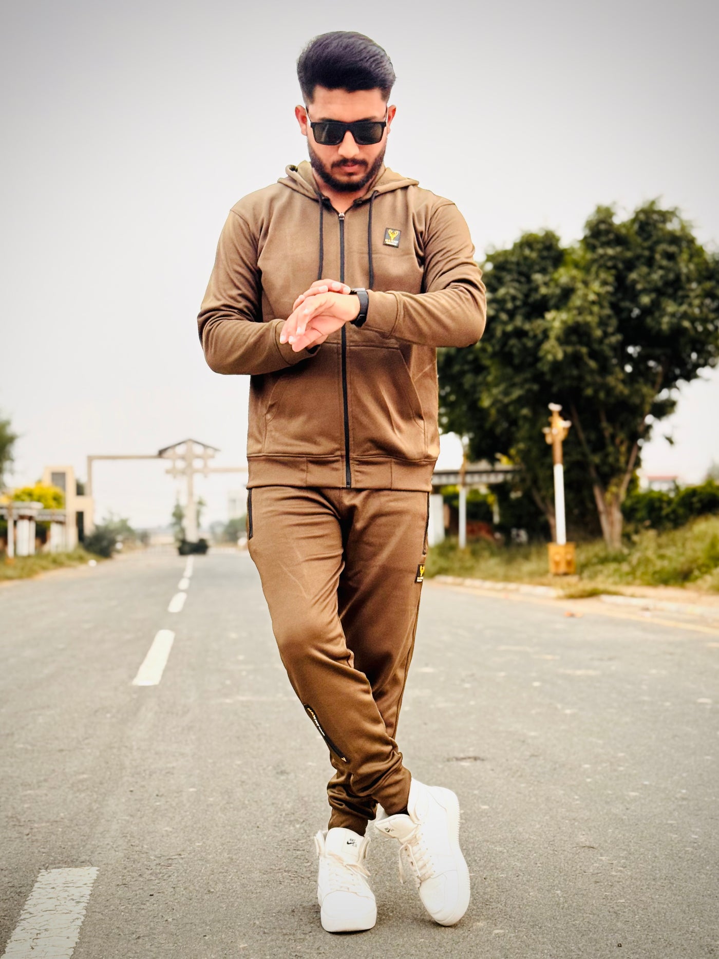 Mens winter tracksuit | Olive with zipper jacket