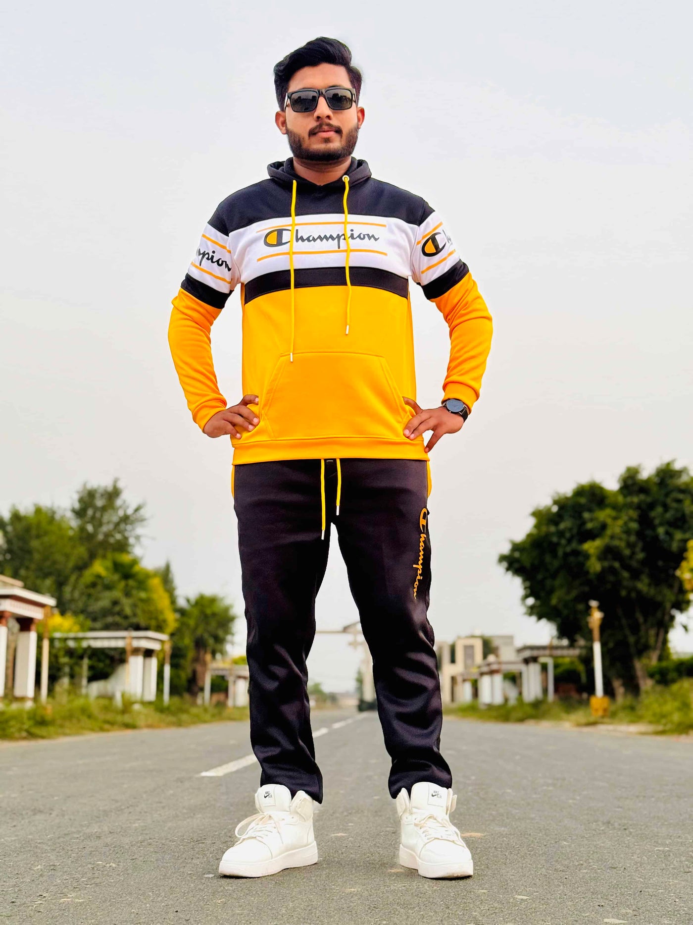 Mens winter tracksuit | Yellow & black combo