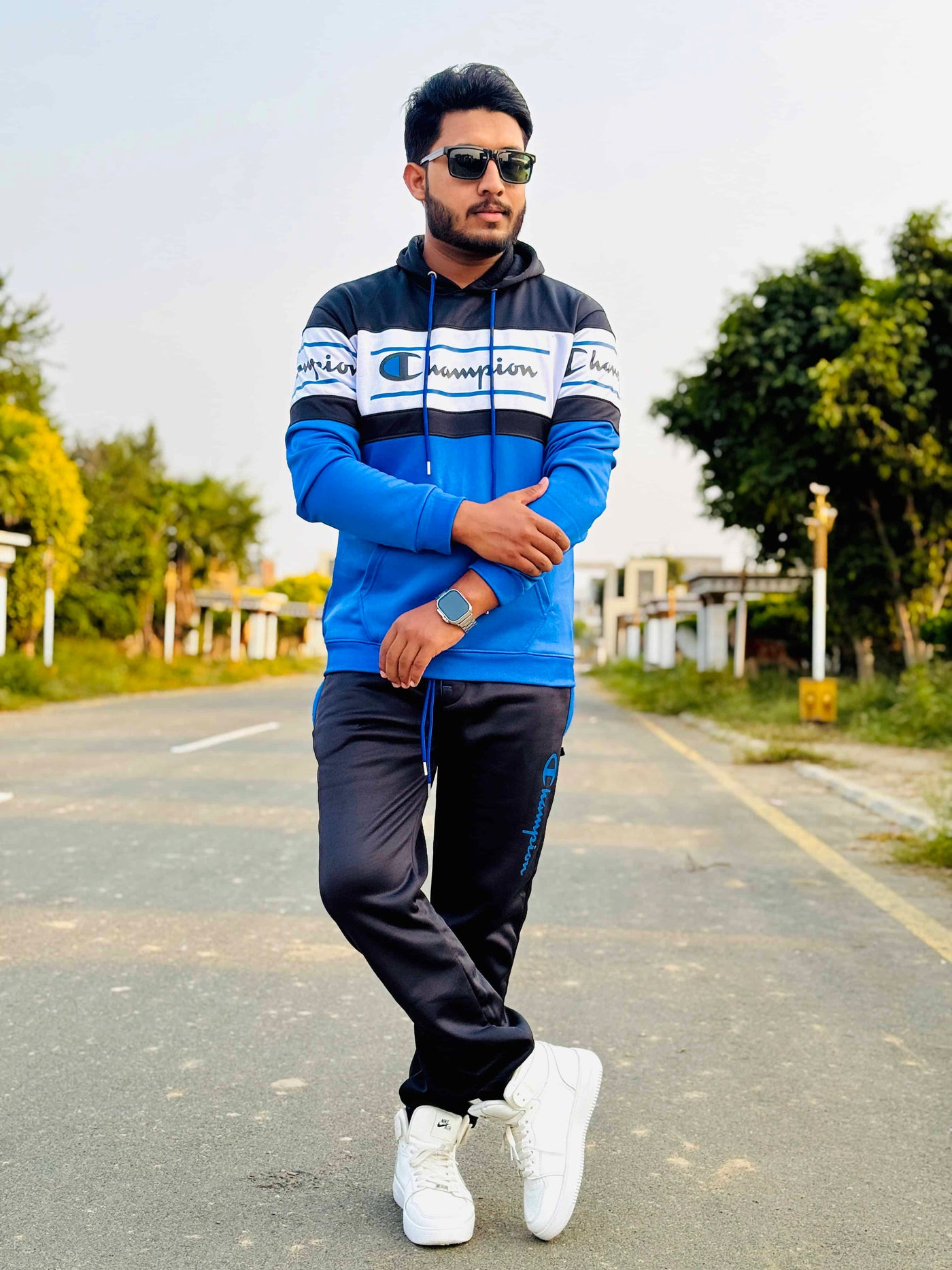 Mens winter tracksuit | Blue & black combo