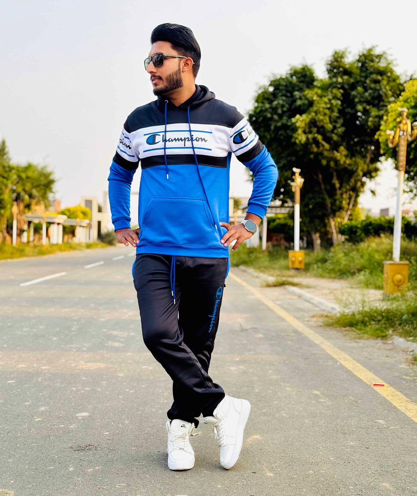 Mens winter tracksuit | Blue & black combo