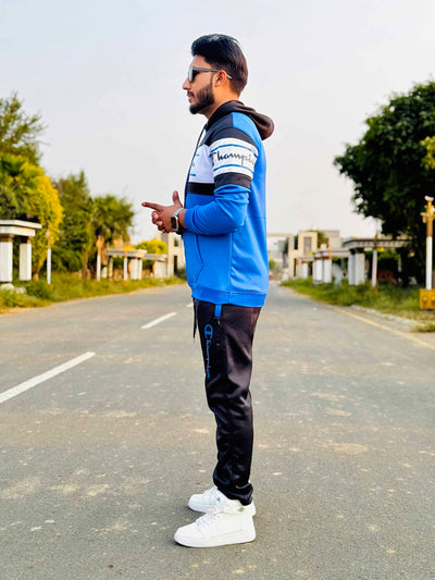 Mens winter tracksuit | Blue & black combo