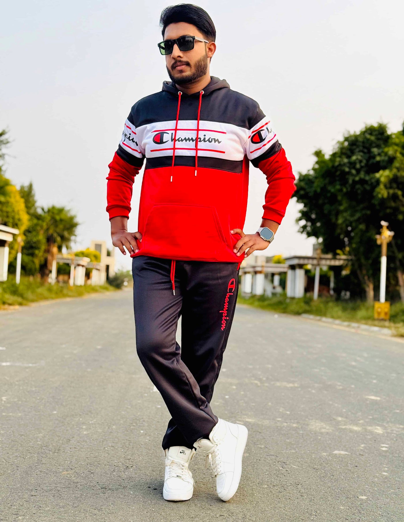 Mens winter tracksuit | Red & black combo