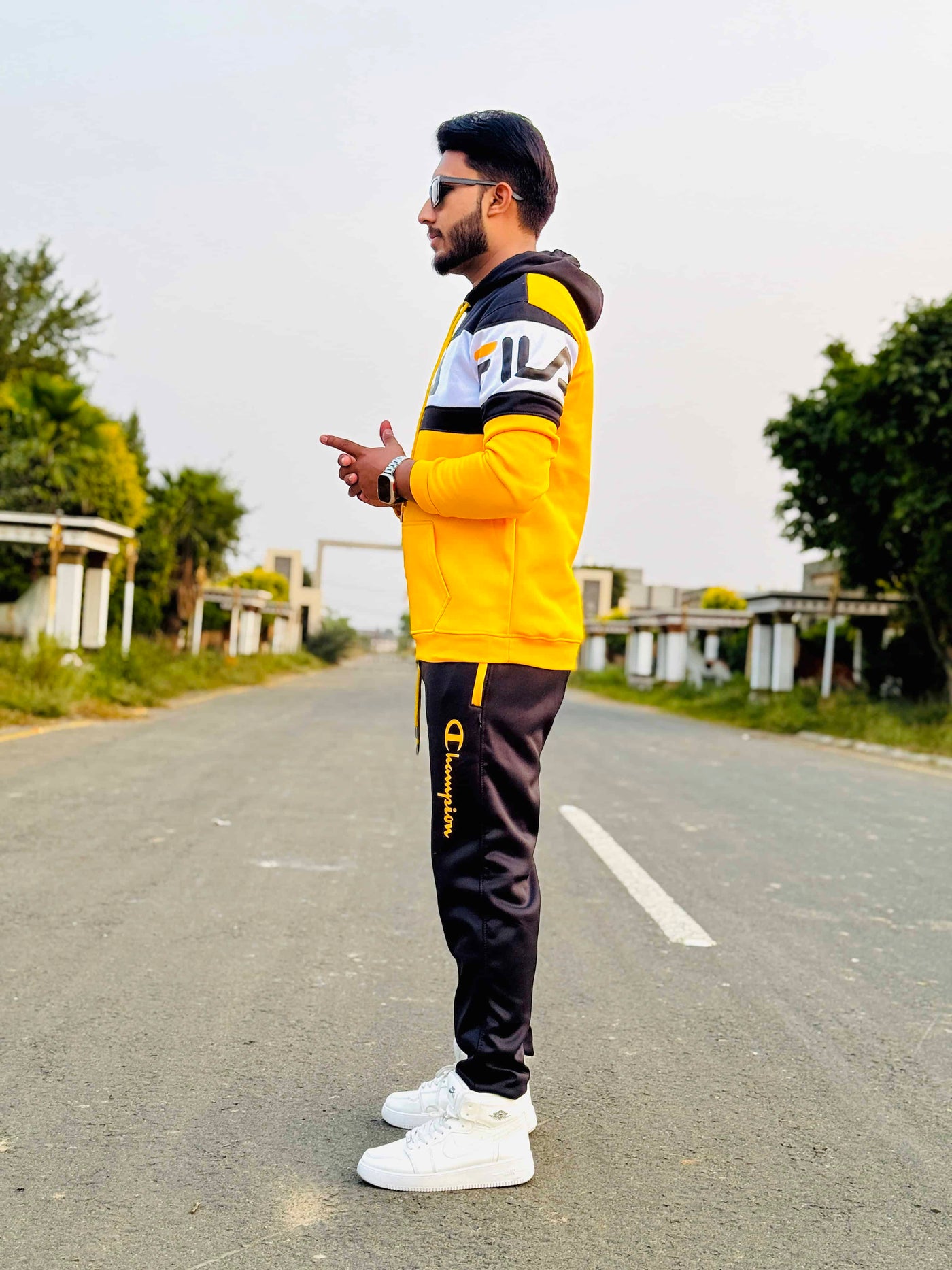 Mens winter tracksuit | Yellow & black combo