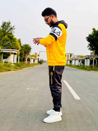 Mens winter tracksuit | Yellow & black combo