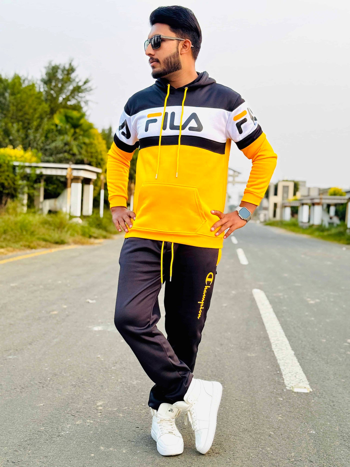 Mens winter tracksuit | Yellow & black combo