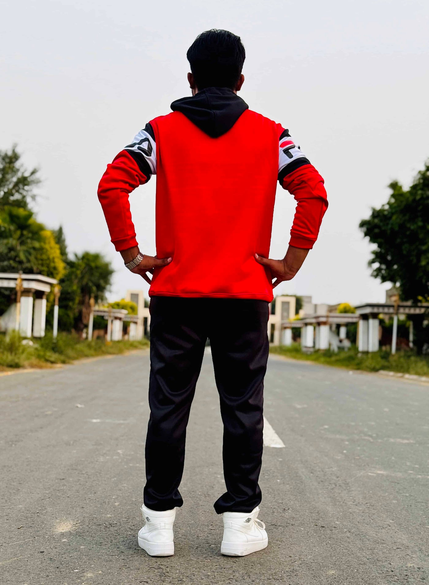 Mens winter tracksuit | Red & black combo