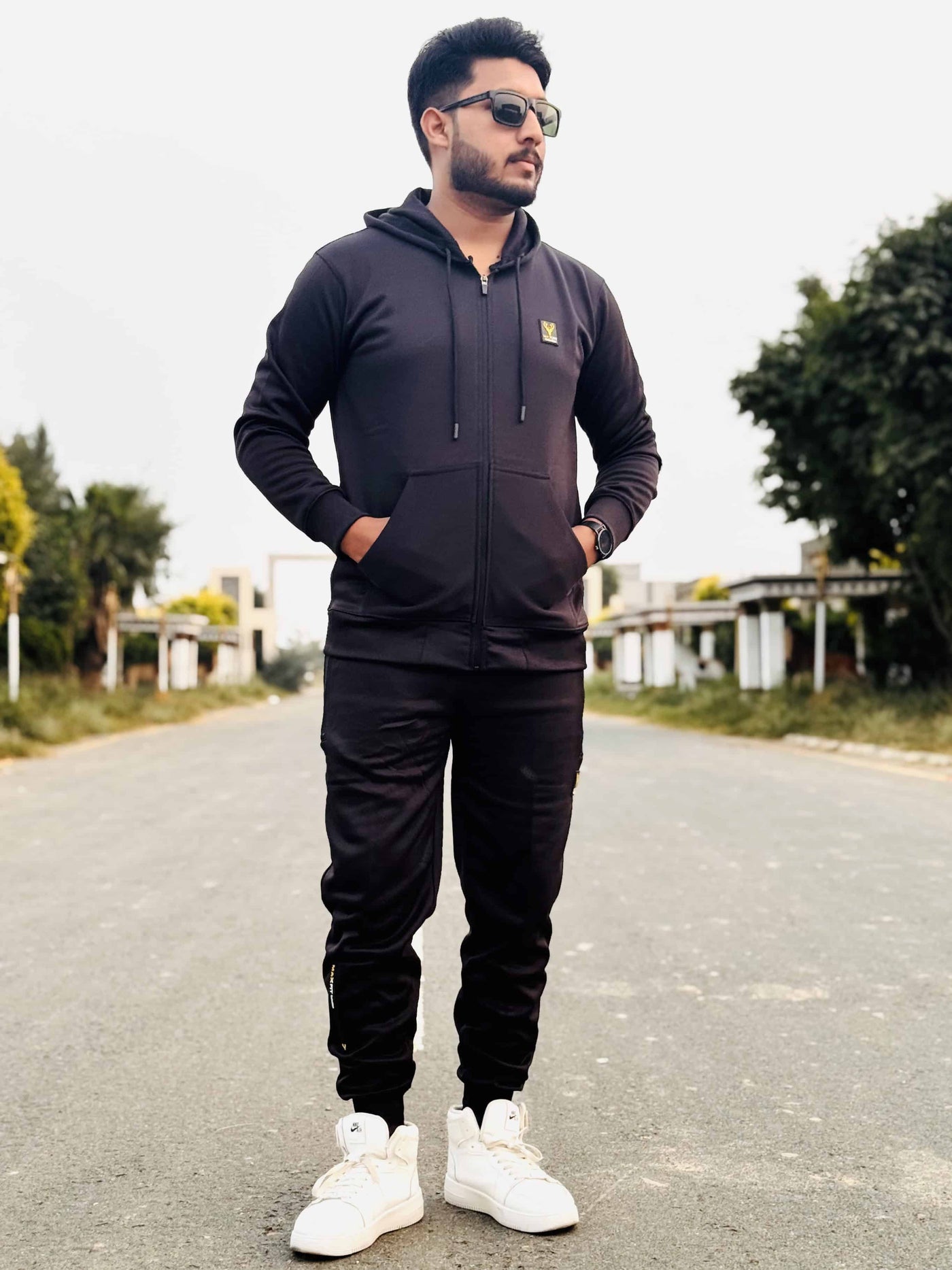 Mens winter tracksuit | Black with zipper Jacket