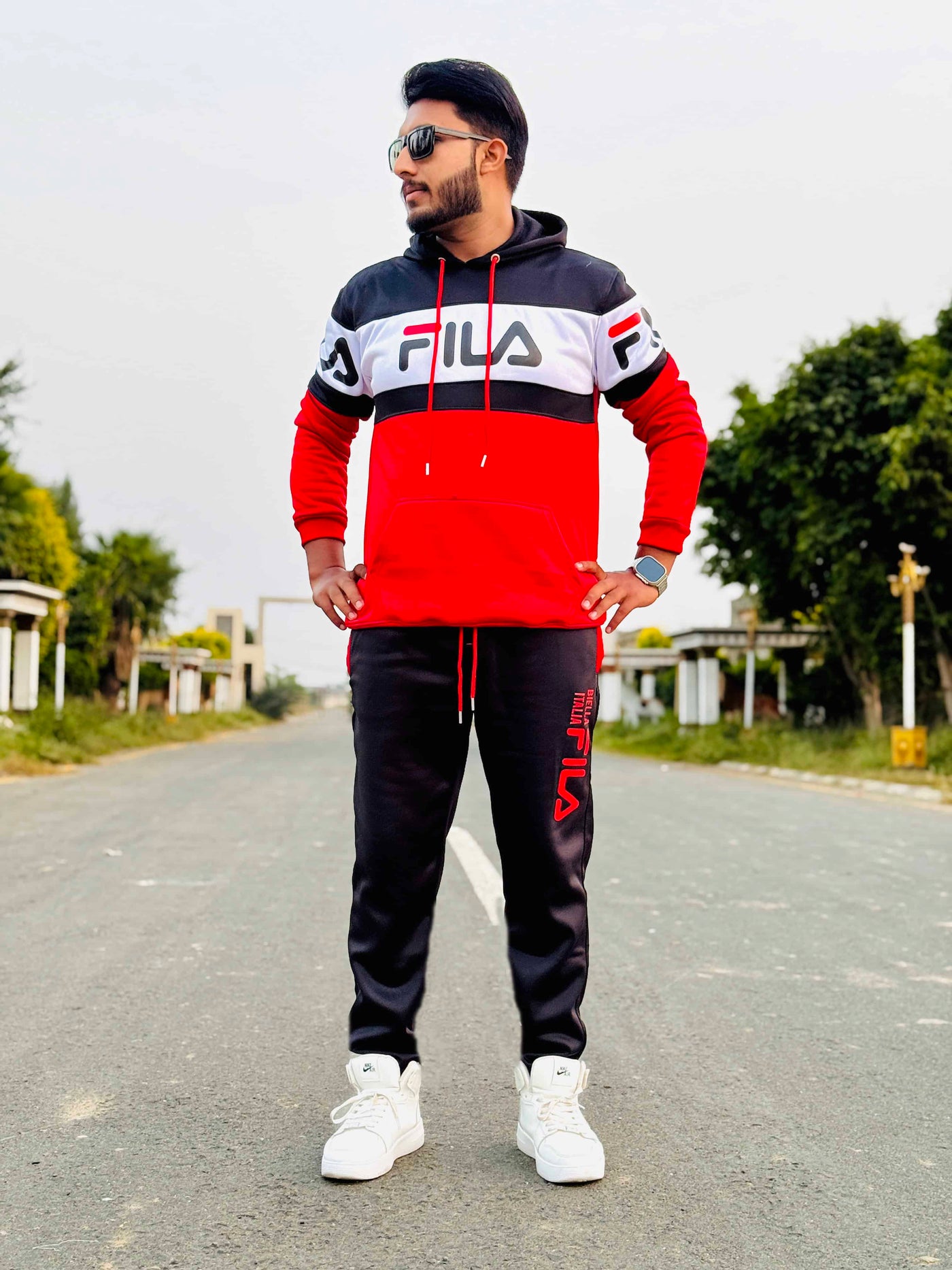 Mens winter tracksuit | Red and black combo