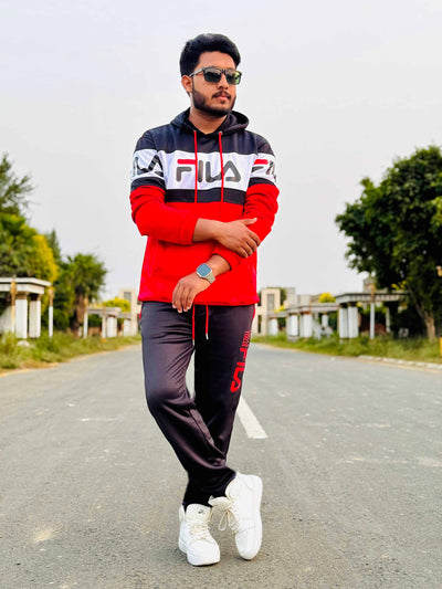 Mens winter tracksuit | Red and black combo