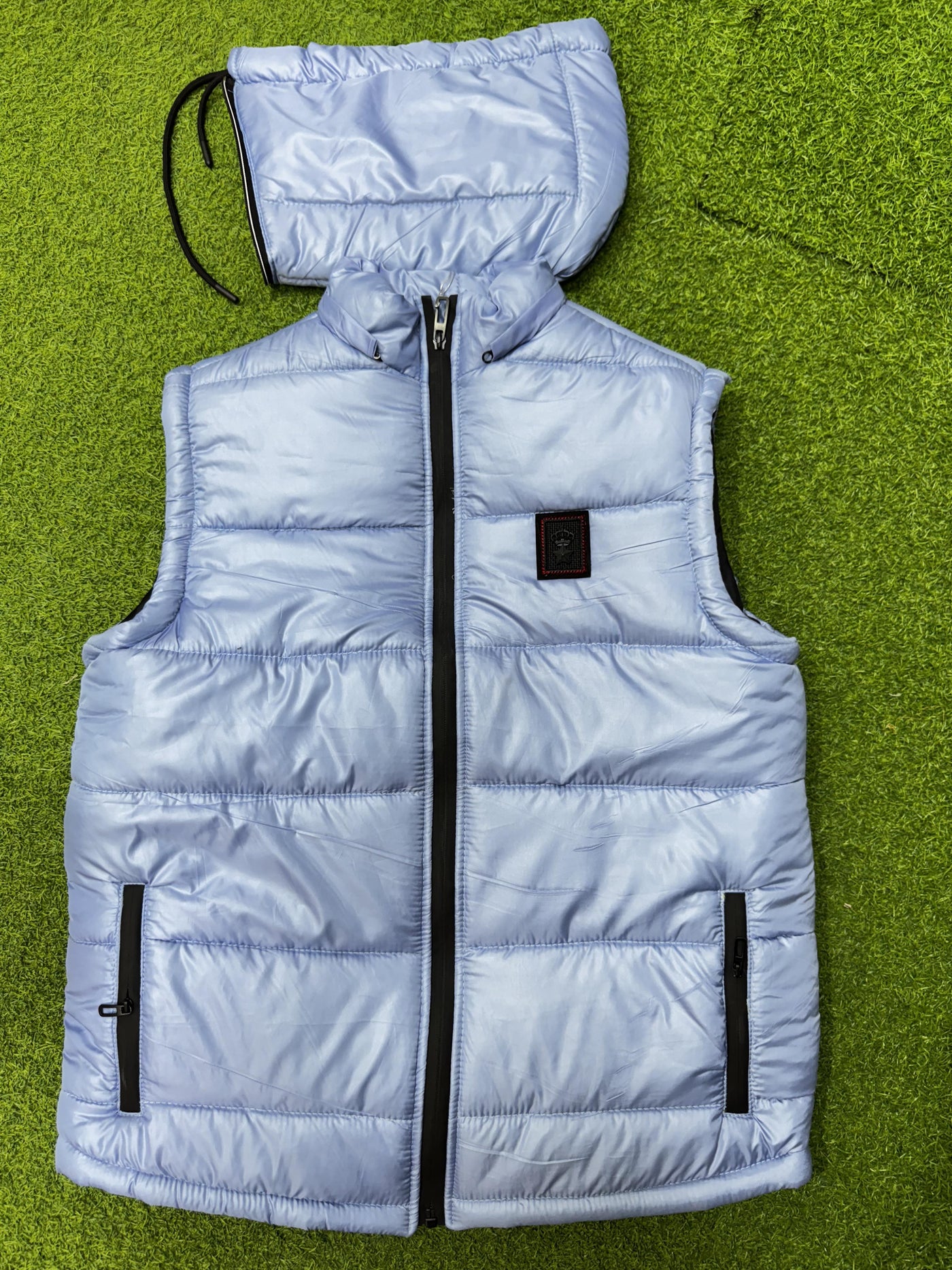 Warm Sleeveless Puffer Jacket with removeable Hoodie- Sky-blue